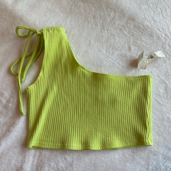 aerie Tops - NWT Aerie Rebel Ribbed Tie One Shoulder Crop Top Women’s Medium Neon Green